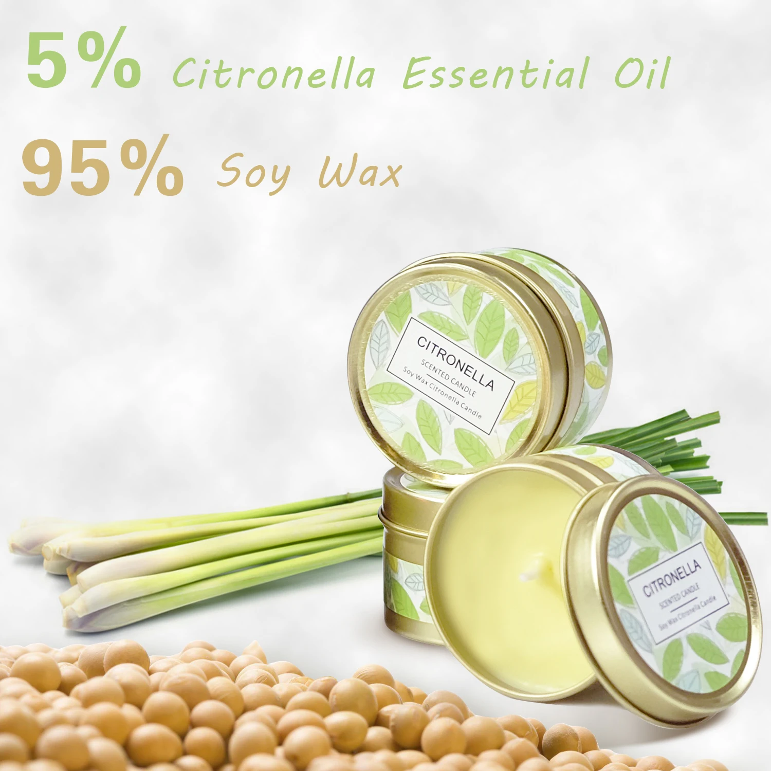 Factory candle making supplies 6 Pack Gift Set Repellent Wholesale Citronella Candles in Gold Tin Soy Wax Candle in Bulk