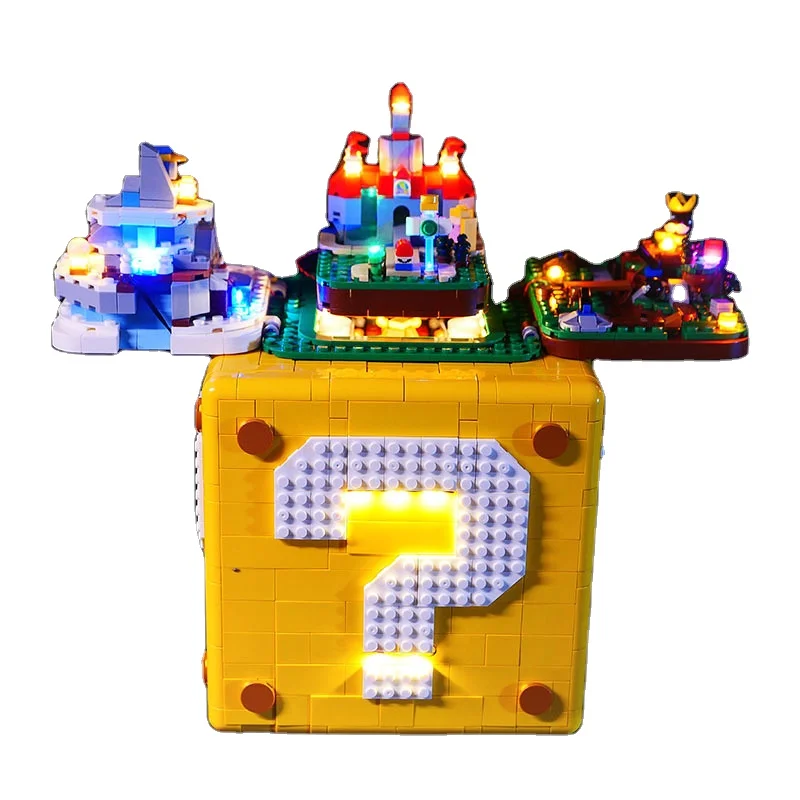 Mario Question Box Block LED Light Luigi Princess Peach Toad Bowser Donkey Mushroom World Le Go Building Block Toy Bricks