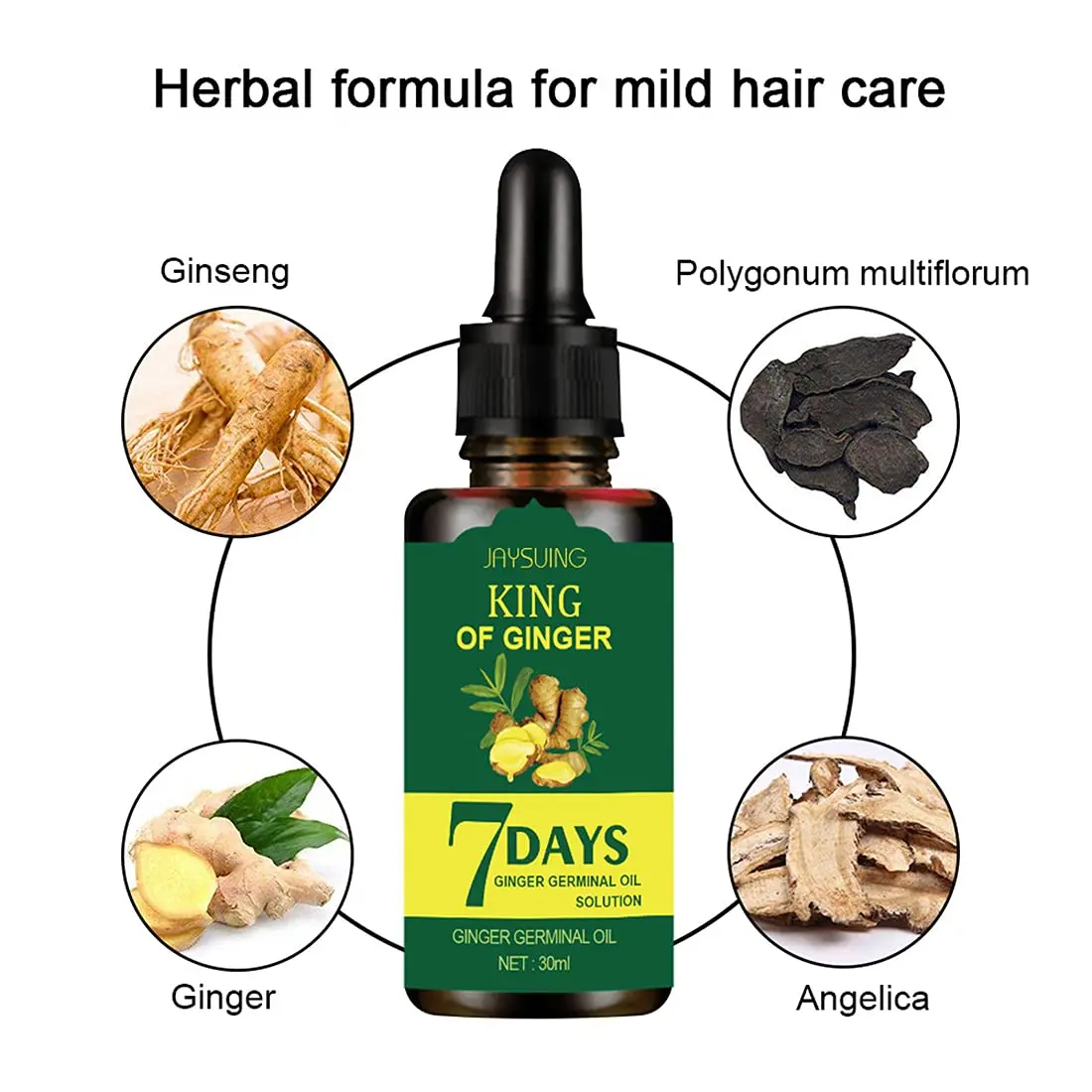 Ginger Hair Growth Germinal Oil, Regrow 7 Days Ginger Germinal Serum for Nourishing Hair Roots, 30ML(1pc), 1 Fl Oz