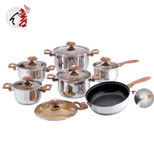 Realwin Hot Wholesale Nonstick Coating Frying Pan Kitchenware 12pcs Stainless Steel Cookware Set
