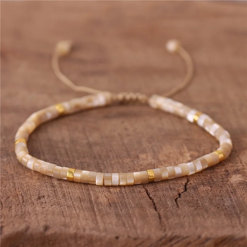 New Fashion Boho Mother of Pearl Natural White Shell Tile Beads Dainty Bracelet For Women Girl Jewelry Wholesale Dropshipping