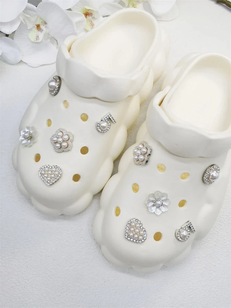 Shoe Charms ABS Accessories Decorations New Luxury Rhinestone Pearl Beads Diy Buckle Shoes Ornaments For Party Gift