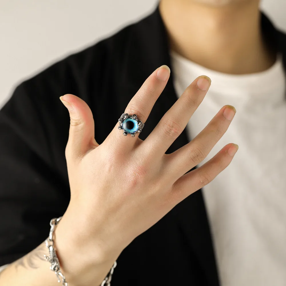 Duoying OEM Anillo Hip Hop Eagle Claw Eye Ring Men Fashion Halloween Open Alloy Retro Ring