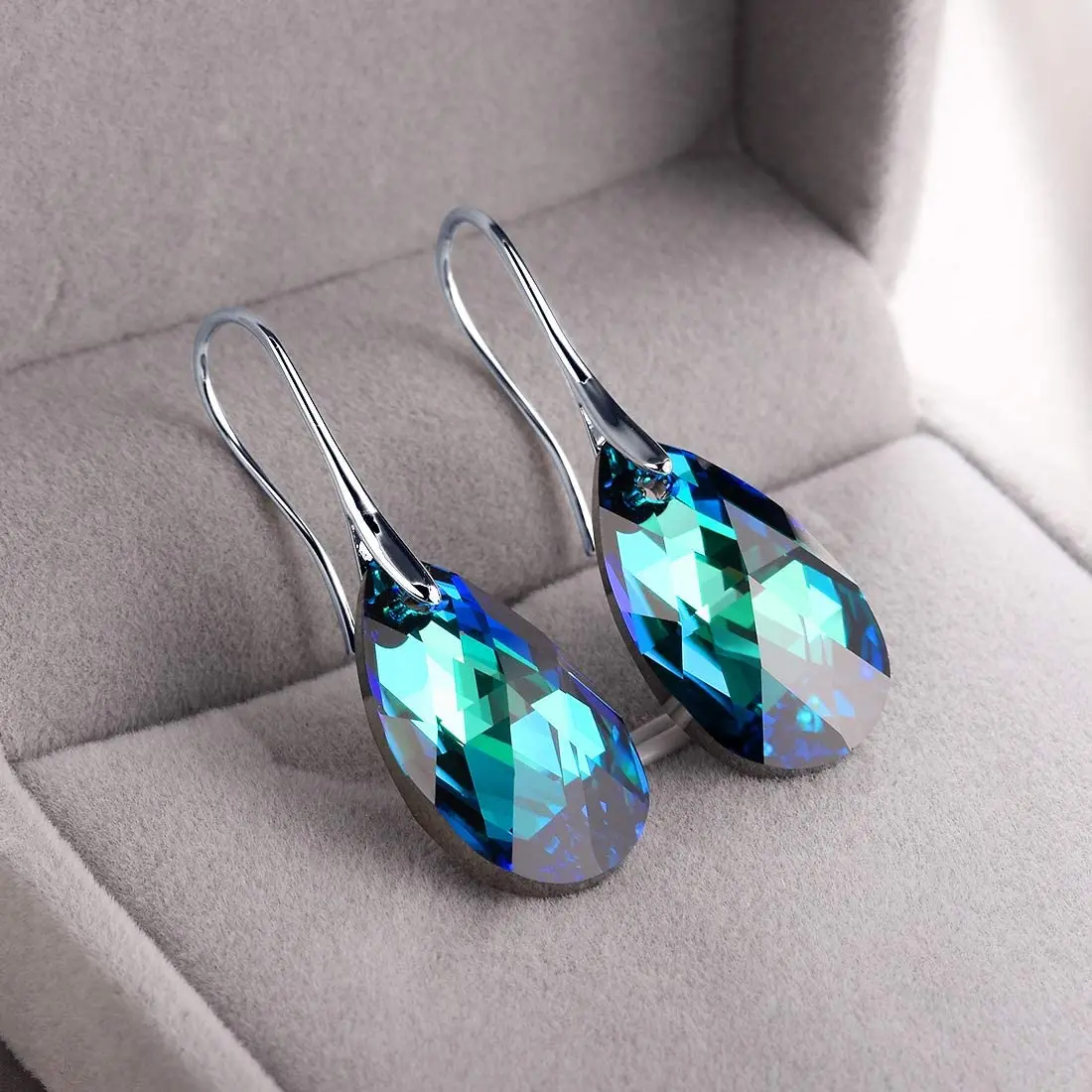 Hermosa Austria  Crystals  Earrings Tears Dangle Hook Earrings 925 Sterling Silver Earrings for Women Jewelry Christmas Gift