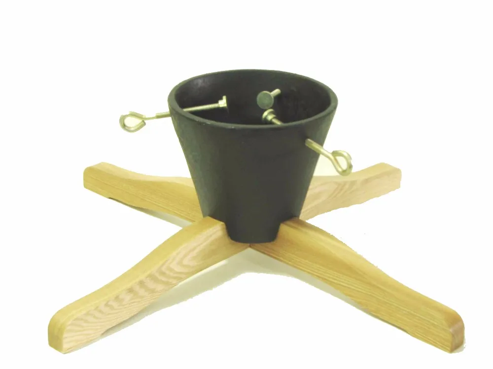 Dia60*60*H21cm Wholesale ECO-friendly Black Or Red Wood Base Cast Iron Christmas Tree Stand
