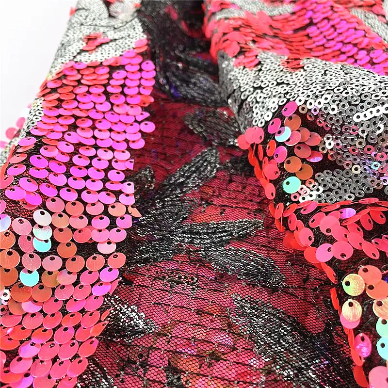 2022 new 2 colors sequins embroidery stage clothing 3mm+5mm High mesh ground tulle 130 cm width fabric
