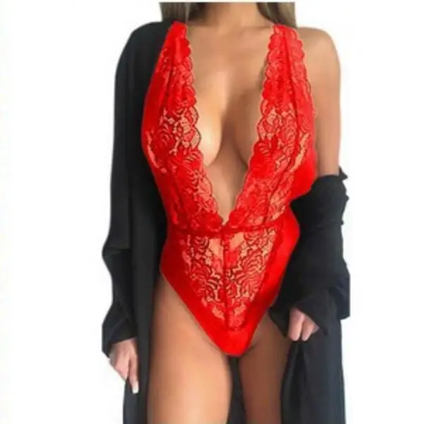 2021 The new deep v plunge one-piece lingerie lace transparent sleepwear bodysuit sexy lingeries women 819-0365