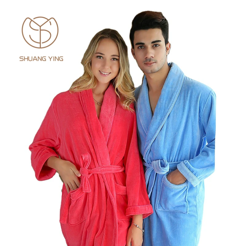 Производитель оптовая продажа 100% хлопчатобумажные халаты унисекс экологически чистые противомикробные махровые фланелевые для женщин и мужчин домашнего