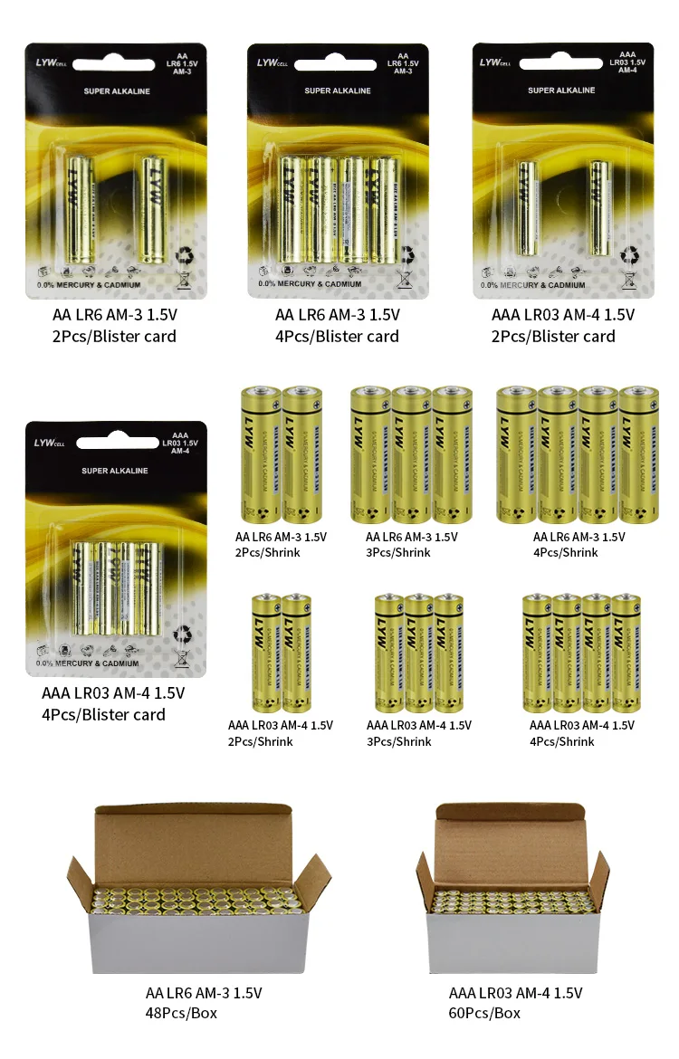 High Capacity Non Rechargeable 1.5V LR 03 AAA LR6 AA Alkaline Battery