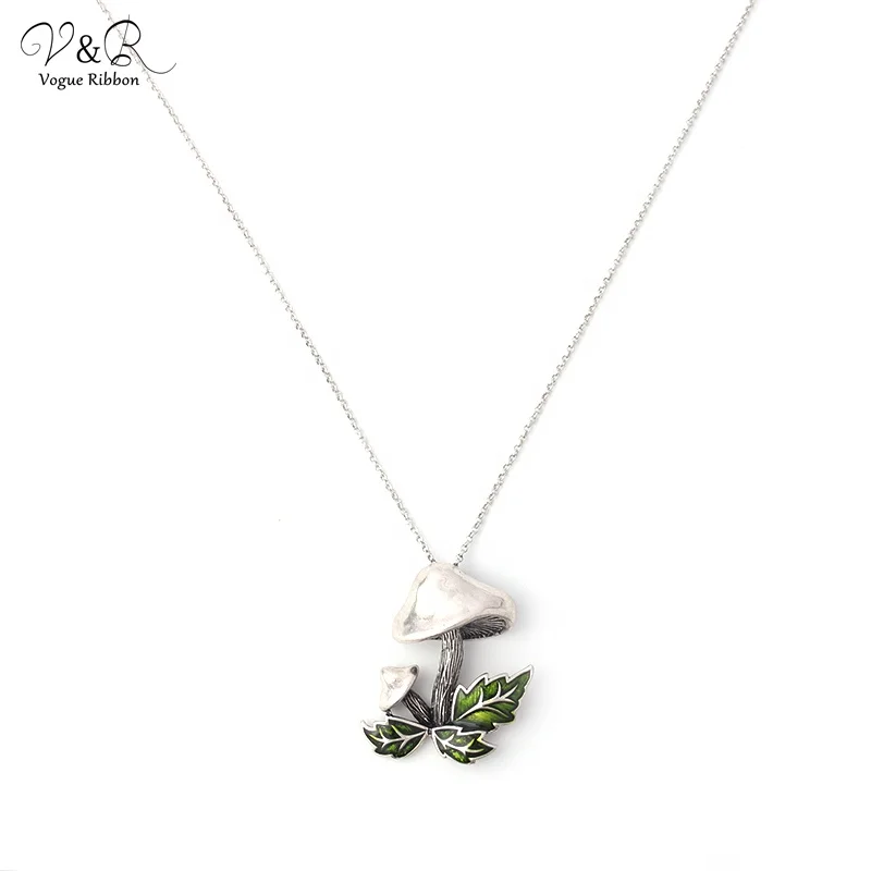 V&R Fashion Jewelry Vintage Cartoon Cute Mushroom Pendant Silver Necklaces For Women