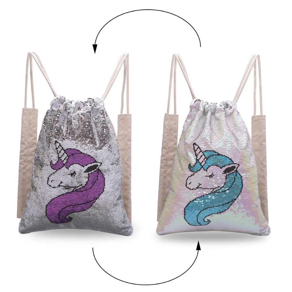 cartoon girl sequin bag Reversible drawstring bag Two-Tone Magic Sequin backpack Flip Sequin Initial Backpack