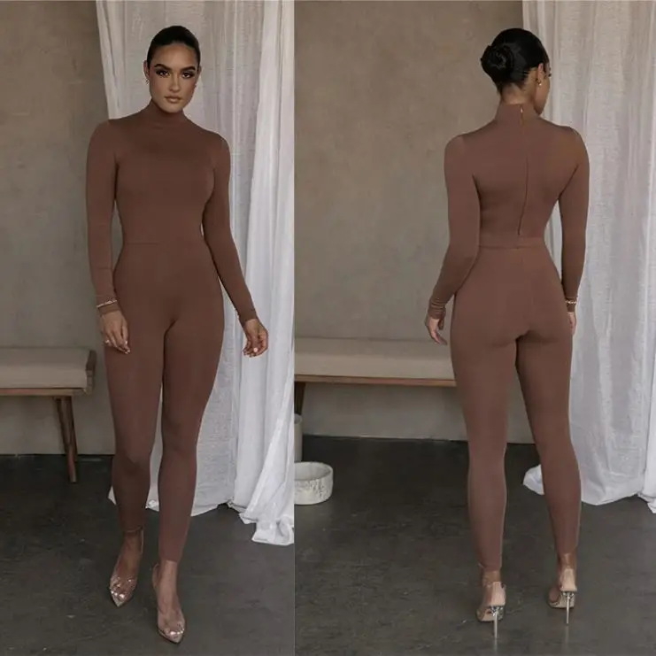 
spring 2021 long sleeve cotton jumpsuit women one piece bodycon romper jumpsuits bodysuits 