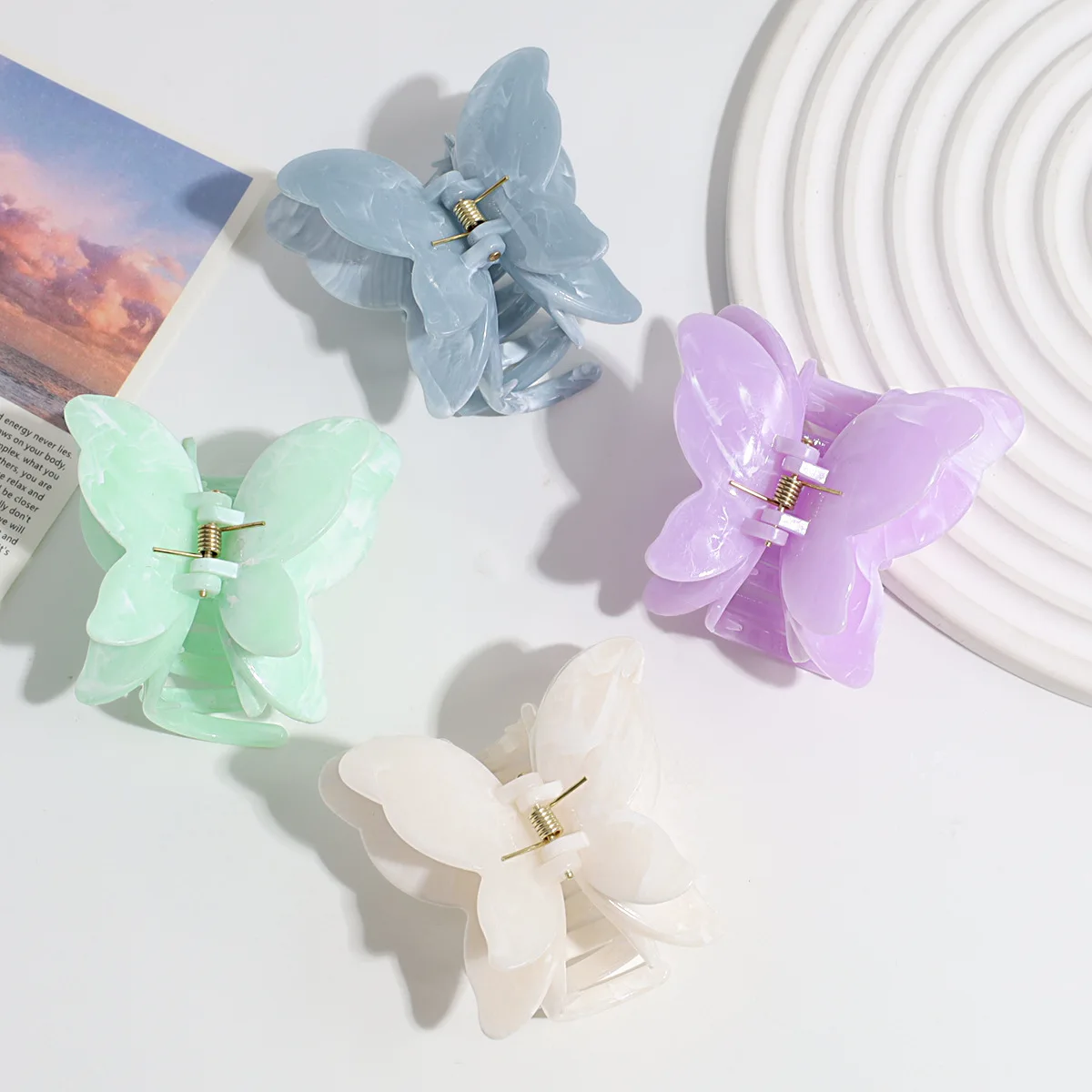 Plastic Temperament Wholesale Gradient Color Flower Butterfly Claw Clips Women Sweet Cute Candy Color Frangipani Hair Claw Clips