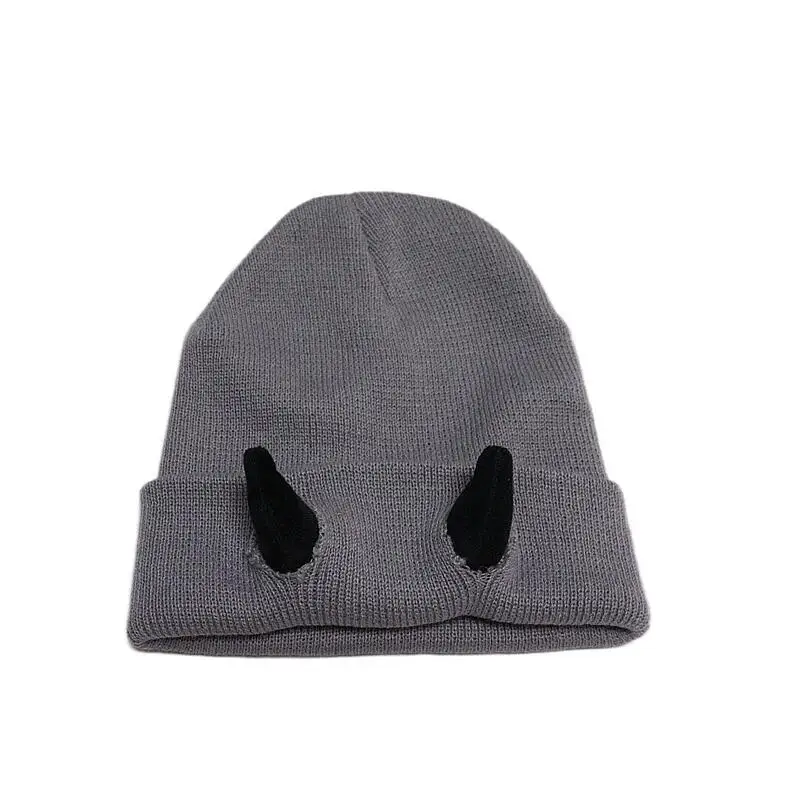 Personalized Halloween Devil Horn Beanie Little Funny Hip Hop Hat Wholesale Knit Warm Beanie for Men