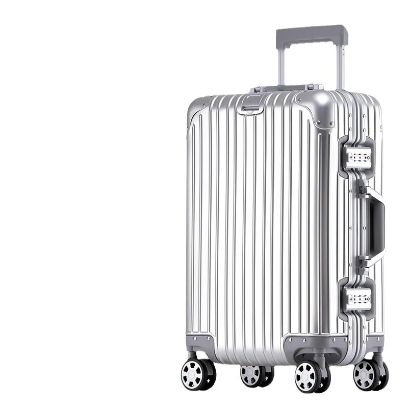 20 22 24 26 28 30 inch All Aluminum Carry On Luggage with TSA Locks Fashion Cool Metal Hard Shell Spinner Suitcase Silver Gold