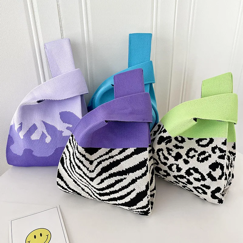 Japan Korea Style Tote Bags Foldable Knitted Shopping Handbag for Women Custom Logo Canvas Shoulder Tote Bag For Daily