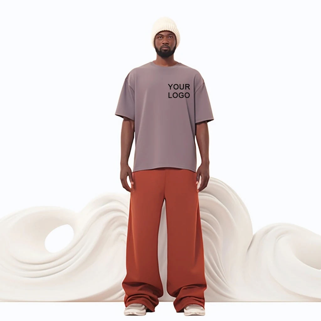 Custom Logo T-shirt Blank Drop Shoulder Heavyweight Oversized Thick Cotton Mens Mock Neck Boxy Cropped Fit T Shirts