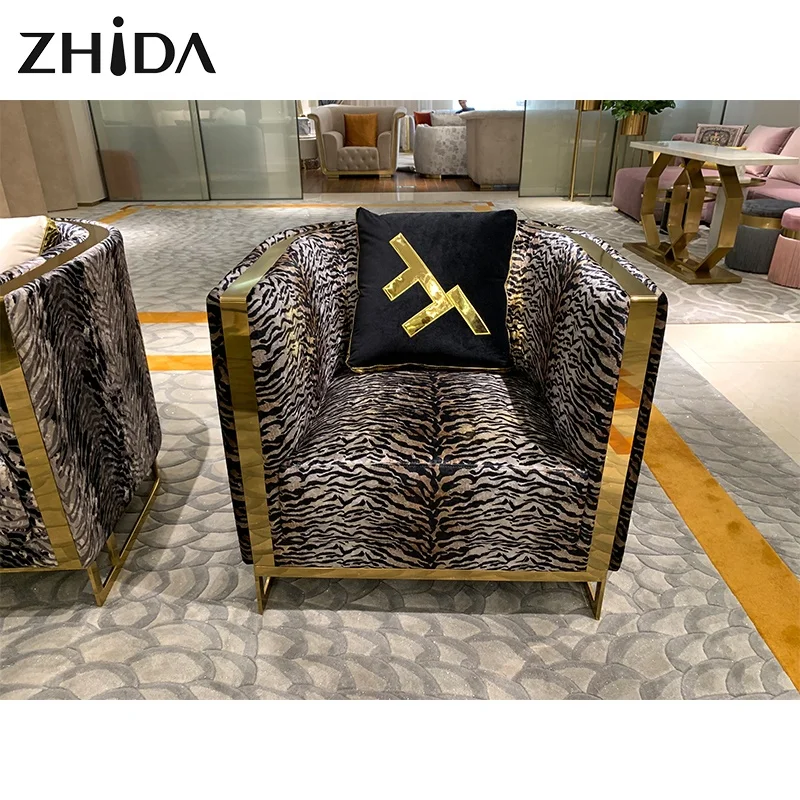 Italian sofa luxury style villa household furniture golden metal leg living room velvet sofa set