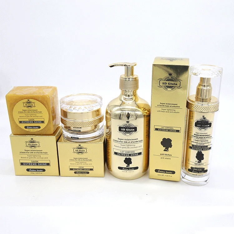 5D Gluta 24K Kojic acid super lightening ecat skincare set pigment spot corrector body cream lait du corp essence diamond soap