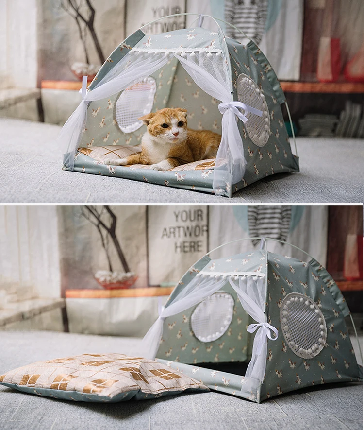 Foldable Pet Teepee Tent for Dogs and Cats Portable Winter and Summer Cave Bed House Korean Style Tipi Tents