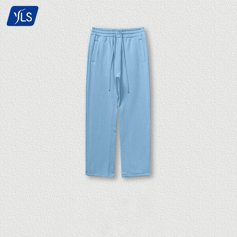 YLS Custom Oversized Fleece Cotton Flare Pants For Men Straight Wide Leg Baggy Sweatpants Stacked Sweat Pants