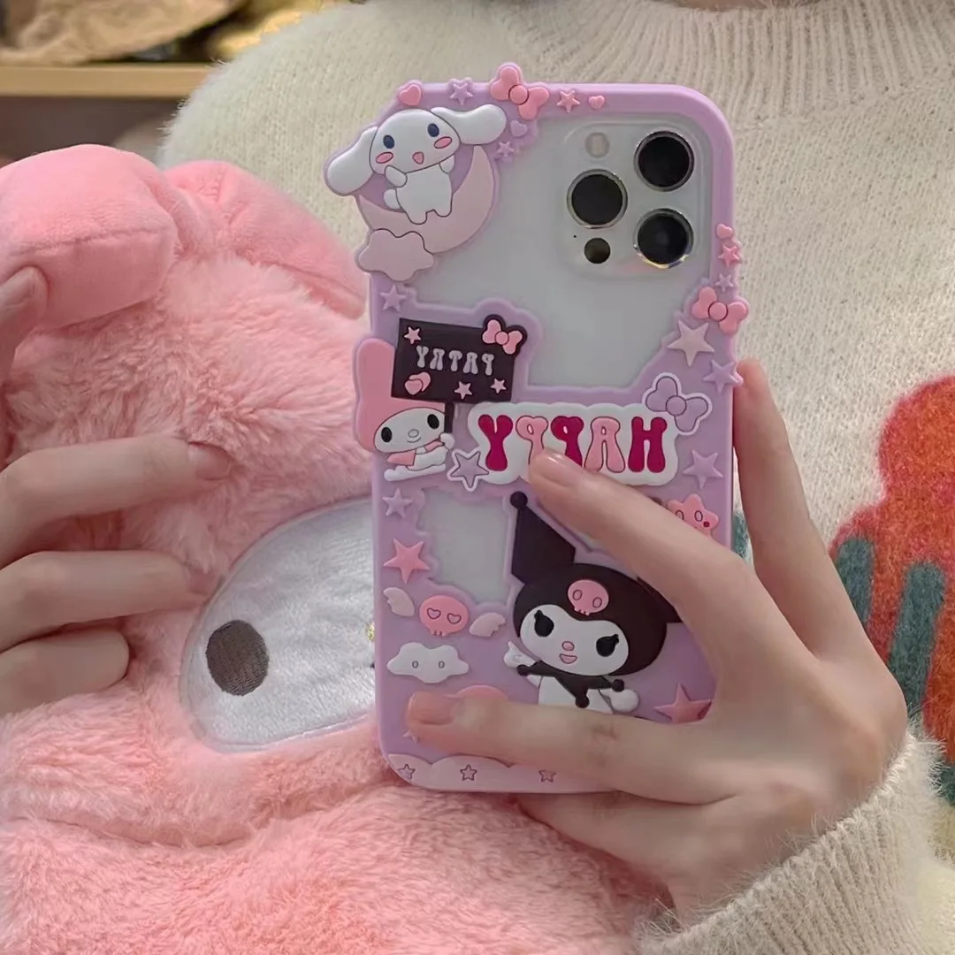 3D Cartoon Sanrio My Melody Soft Silicone TPU Phone Cases For iPhone 14 Pro 13 12 11 Pro Max  Mobile Cover Cute Pink Girl