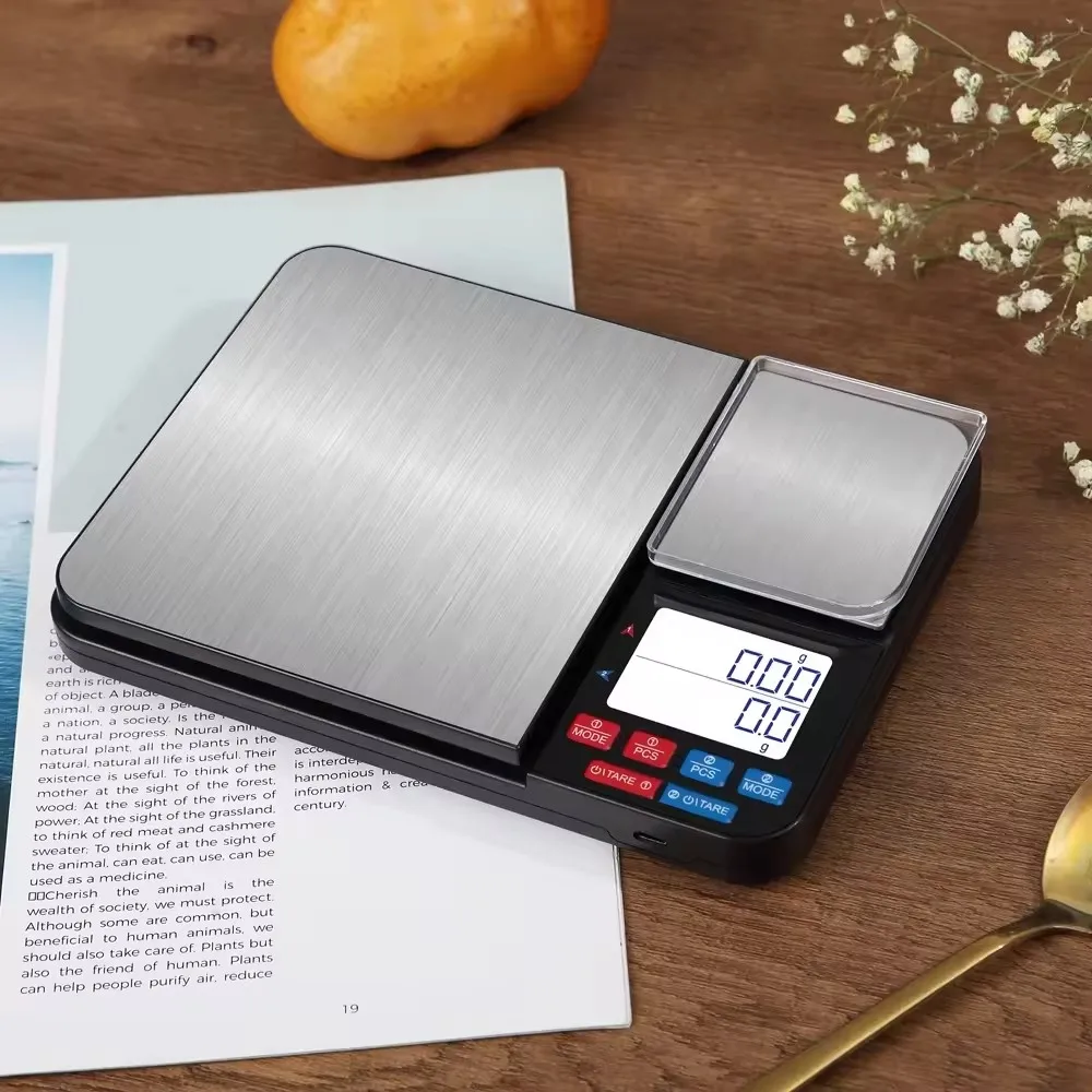 Two Stainless 5000g/0.1g 500g/0.01g Steel Weighing Double Platform Electronic Balance Pocket Scale Kitchen Food Scale