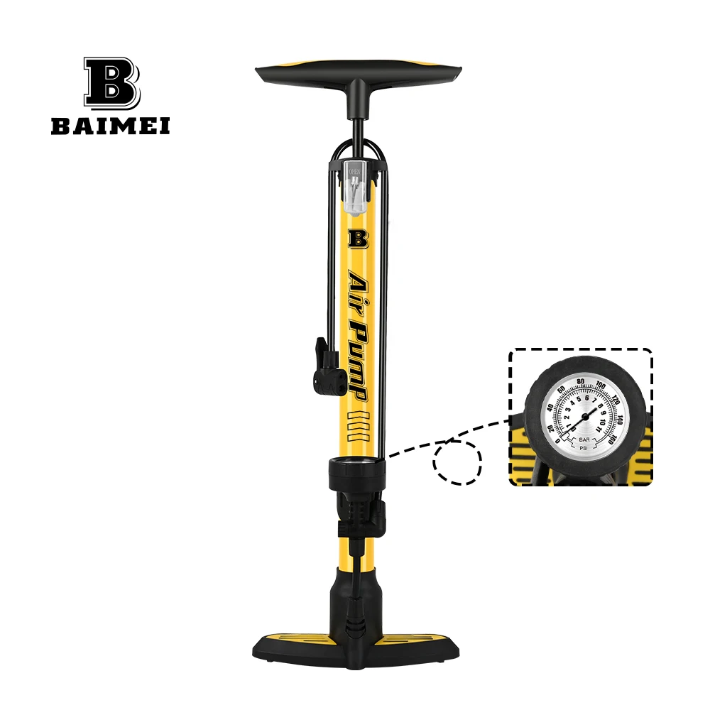 BM Bicycle Pump Ergonomic Bike Floor Pump with Gauge 160 PSI Fits Presta and Schrader