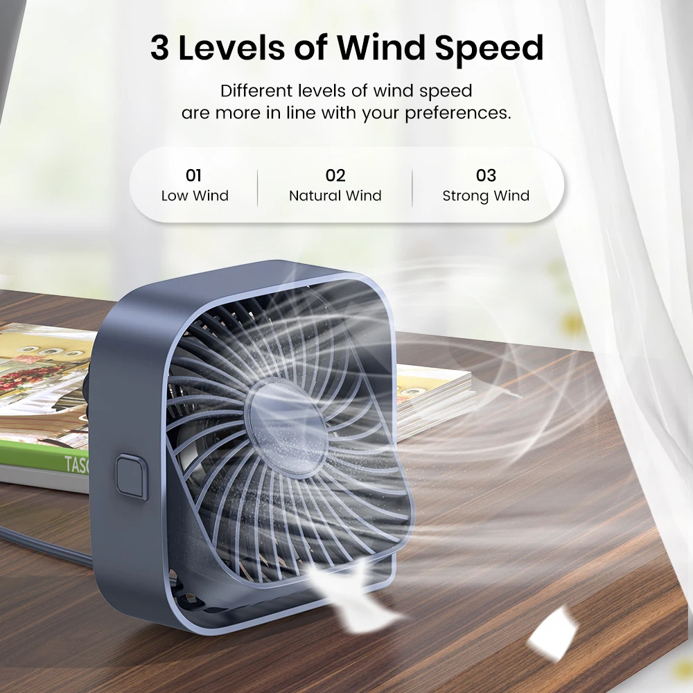 TOPK K50 2024 New Design USB Mini Table Fan Mute Large Wind Low Noise Desktop Fan Mini Fan