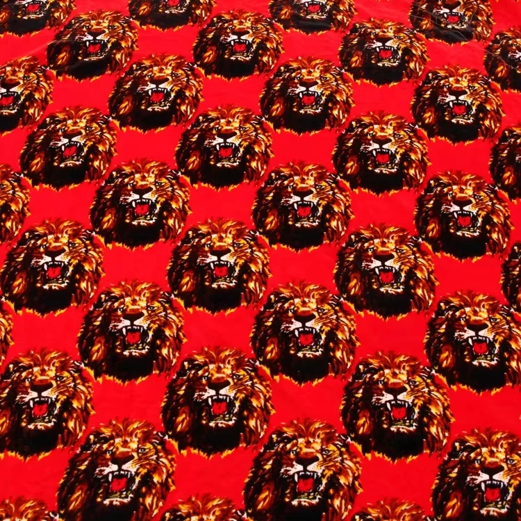 Customized 100% polyester velvet fabric raw material lion pattern printed textile woven velour 5000 micro velvet fabric korean