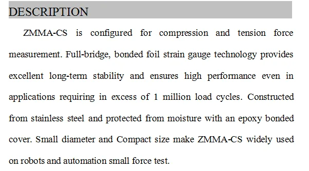 subminiature tension and compression load cell
