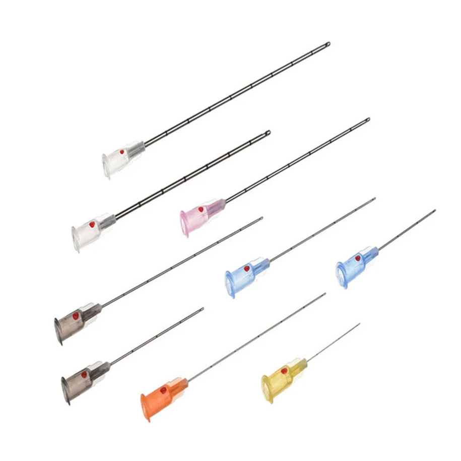 Stainless steel types of micro cannulas 18g 21g 22g 23g 25g 27g 38mm blunt tip fine micro cannula needle for fillers injection