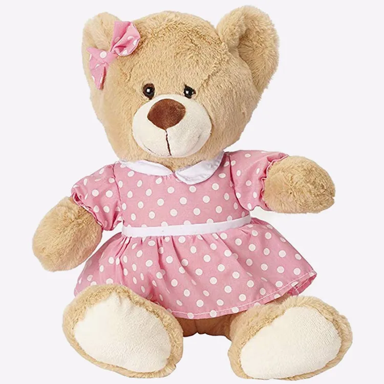 Manufacturer Polka-Dot Print Dress Bow Stuffed Teddy Bears Low Price Custom Soft Bear Plush Toy