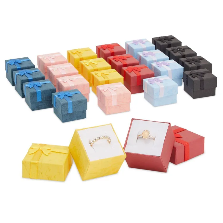 Wholesale Custom Jewelry Ring Box with Bow Jewellery Packaging Storage