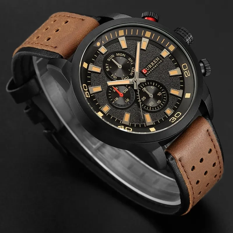 CURREN 8250 Men Japan 24mm Quartz Watch Luxury Brand Fashion Business CHARM Casual Week Display Leather Strap Sport Wristwatch