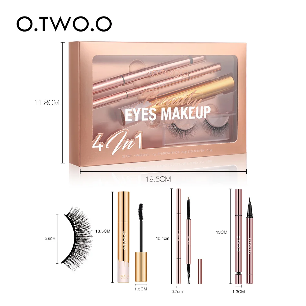O.TWO.O Long Lasting Thick Curling Mascara Eyebrow Pencil Eyeliner Eyelash 4 in 1 Eyes Makeup Set