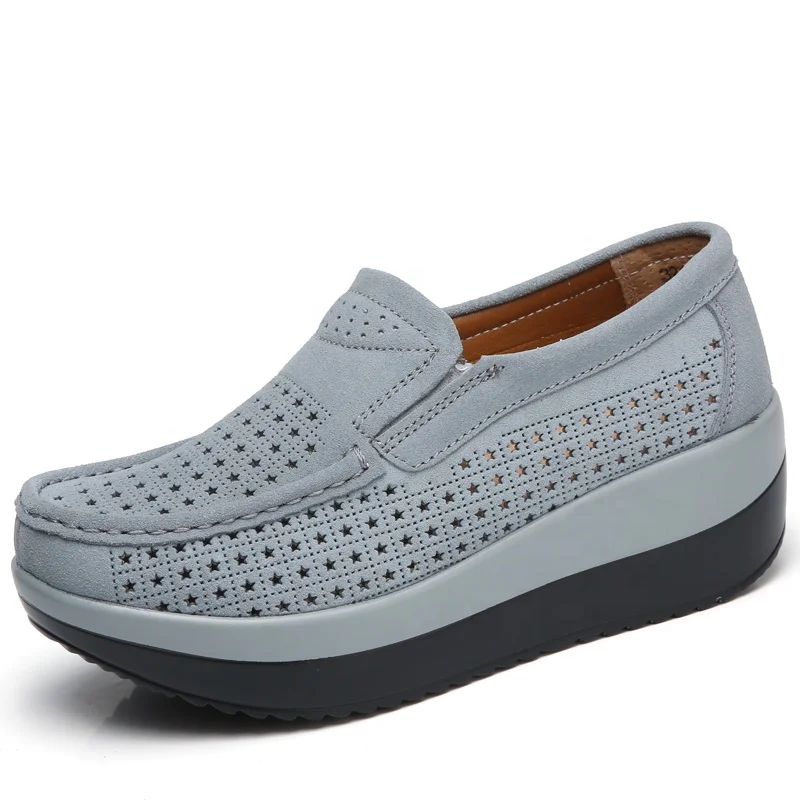 
women flat platform loafers shoes suede leather casual Wedges shoes slip on flats Moccasin shoes ladies 