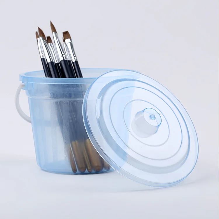 Factory wholesale 2L super hard plastic transparent art supplies draw print washing pen bucket with lid and handle