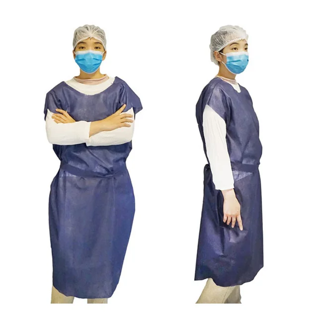 Royal blue Disposable Nonwoven PP40gsm  patient gown with short sleeves