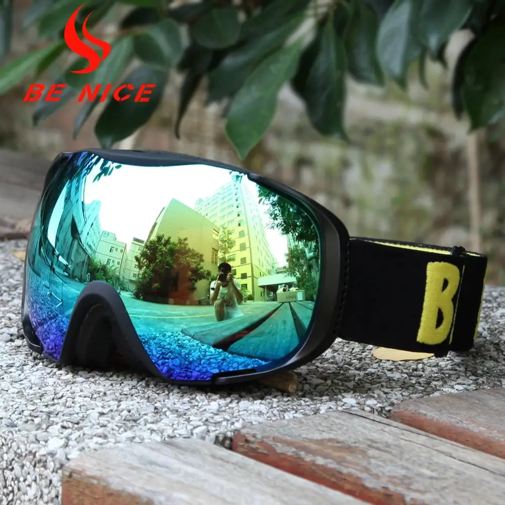 BE NICE Fast Adjustable Unique Dual Color TPU Frame Strap Ski Goggles SNOW - 3304
