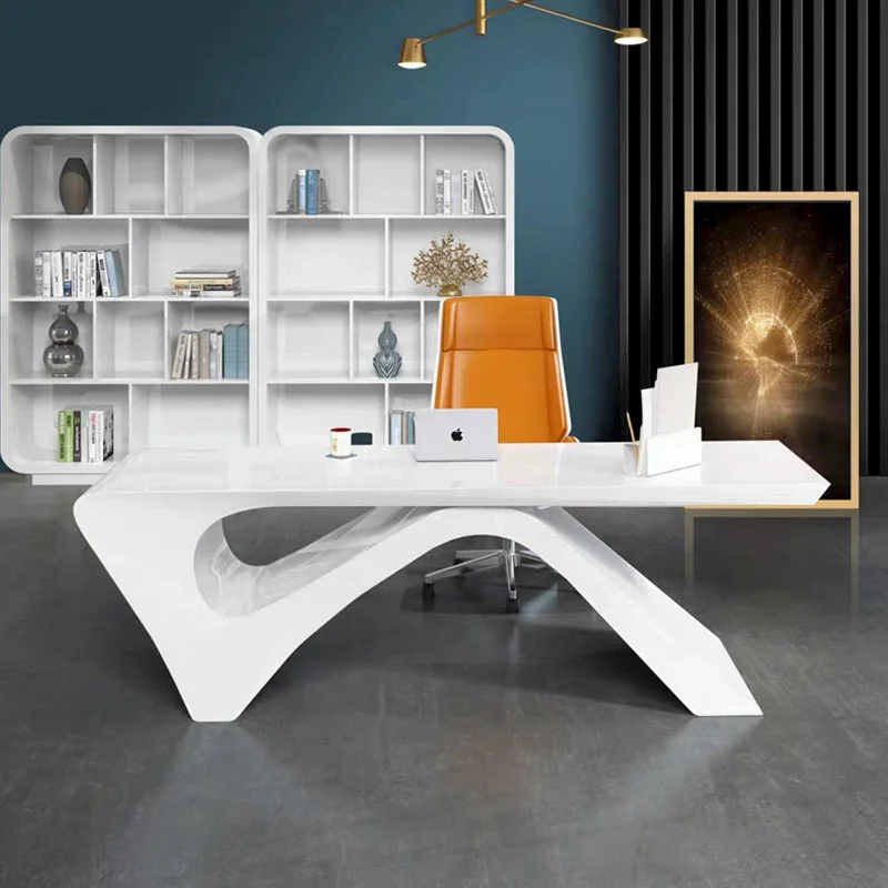 White Curved Cool Desk Escritorios De Oficina Executive Office Set Table Commercial Furniture Home Schreibtisch