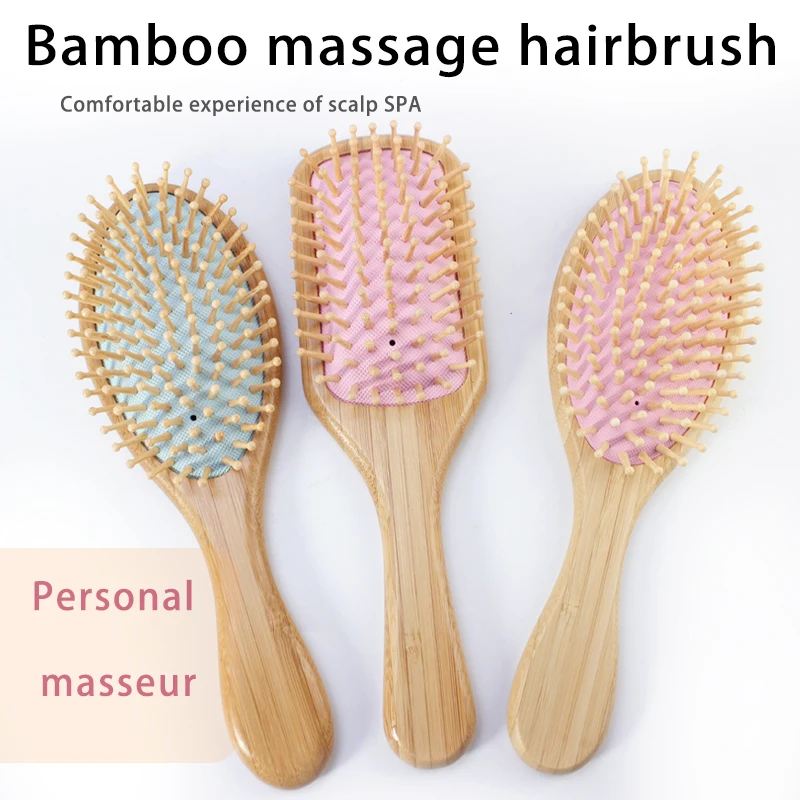2024 custom bamboo air cushion hairbrush detangling drying wet curly straight hair brush natural for salon hairstyle