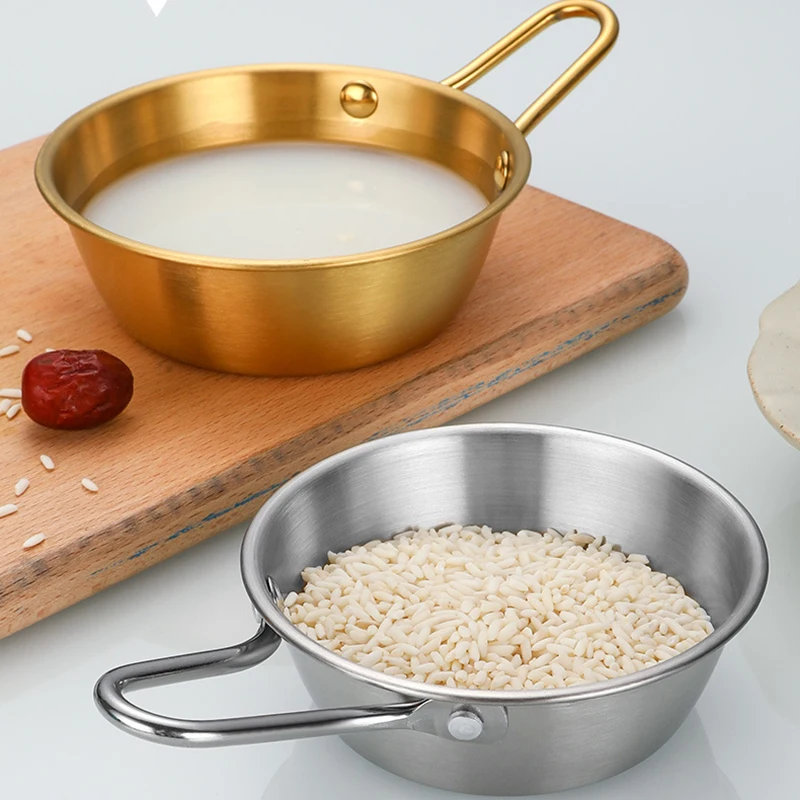 Dip Bowl Korean Golden 304 Stainless Steel Cooking Sauce Rice Wine Bowl with Handle