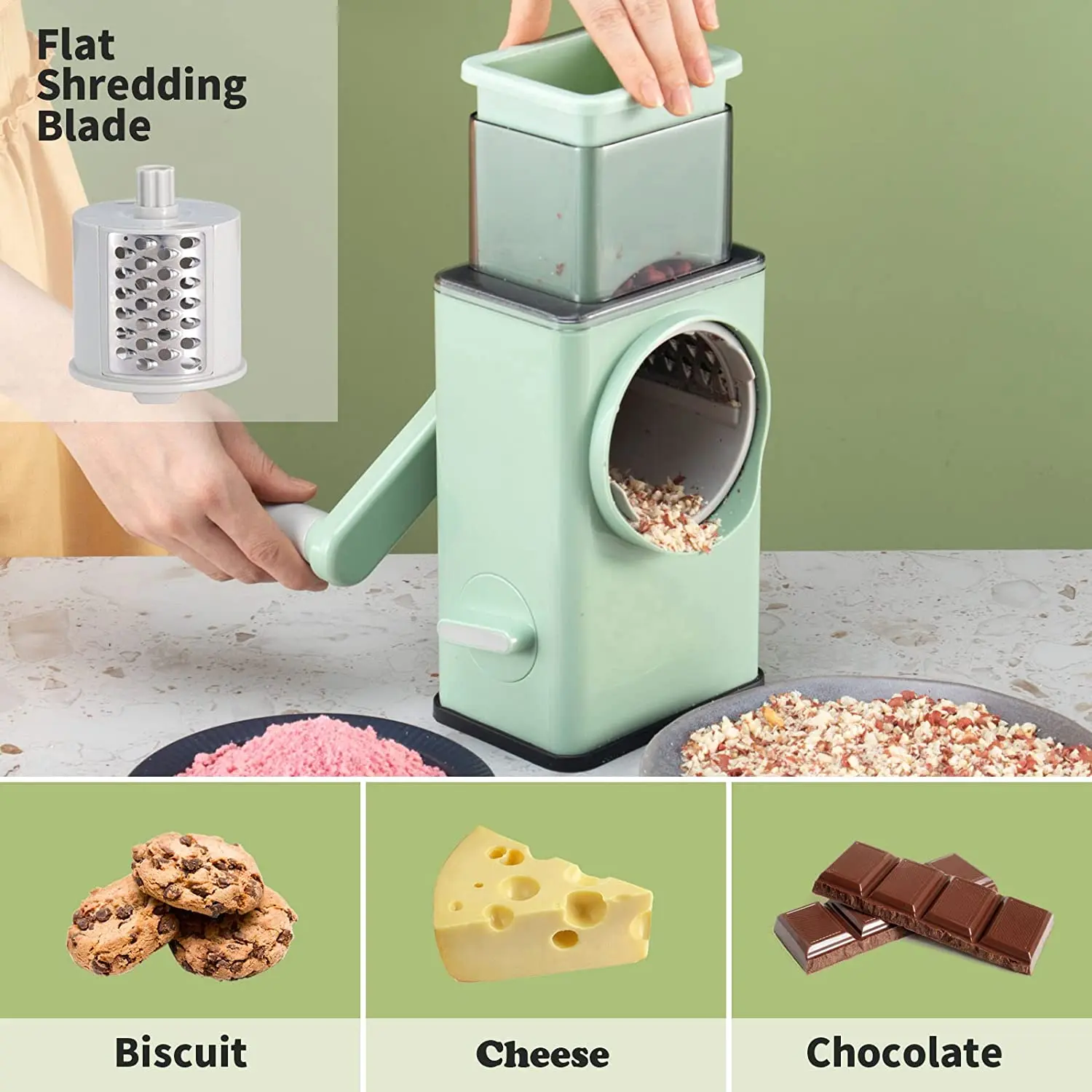 New Kitchen 3 in 1 Vegetable Shredder Grater Slicer  Rotary Cheese Grater Round Mandoline Vegetable Cutter