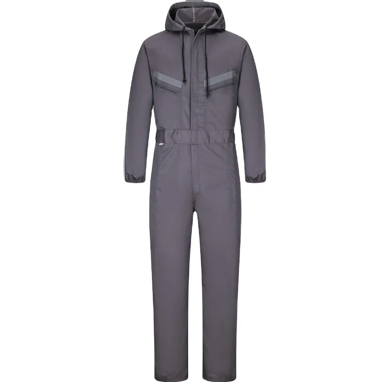 Long Sleeve Zippers Coverall Mens Mechanic Work Coveralls Jumpsuits Workwear with Hooded and Hi Viz Reflective Tape