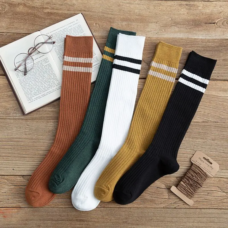 High Quality Ins Fashion Women Knee High Socks Girls Stripe White Uniform School Socks for Girls