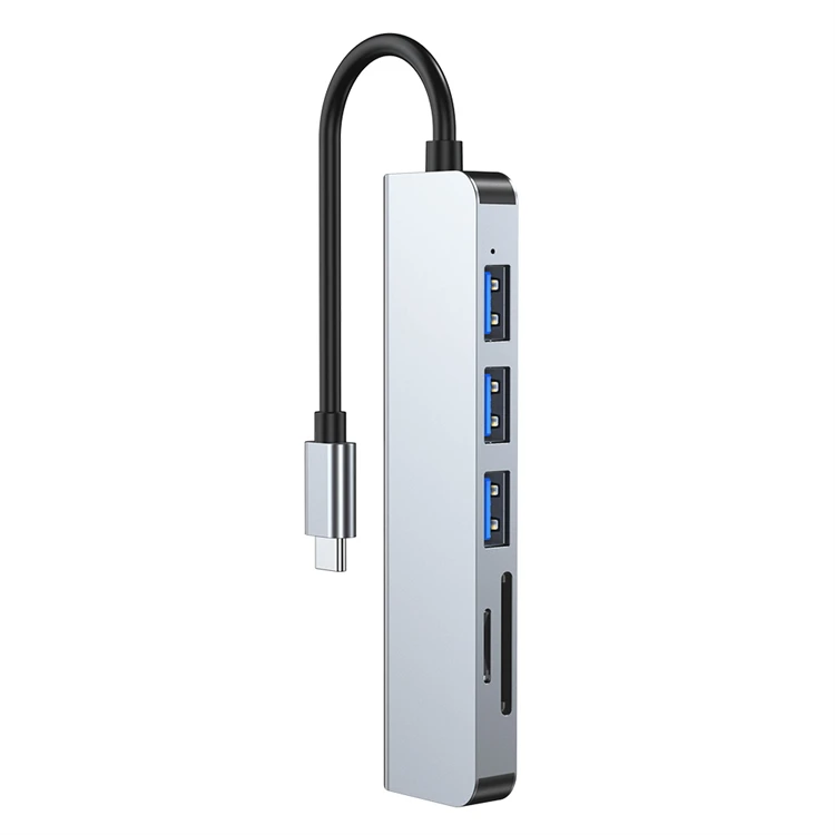 Aluminum Alloy 6 Ports SD TF Usb Hub 3.0 6 In 1 Adapter Type C 3.0 Usb Hub Multifunction Multiport 6 In 1 Usb C Hub