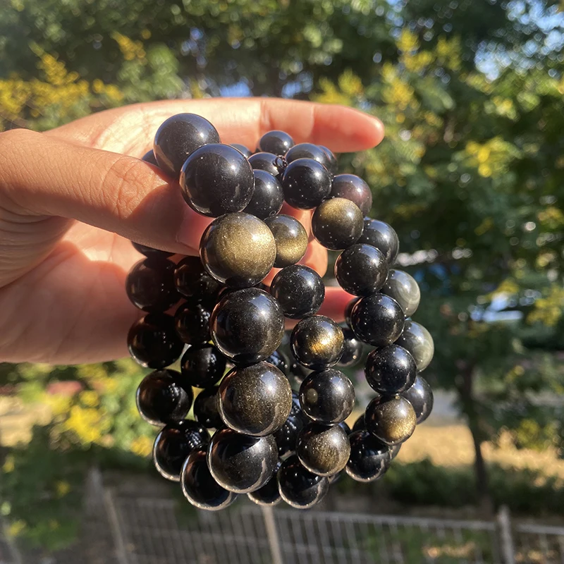 crystal spiritual bracelets crafts healing stone natural round golden sheen obsidian crystal bracelets for Women