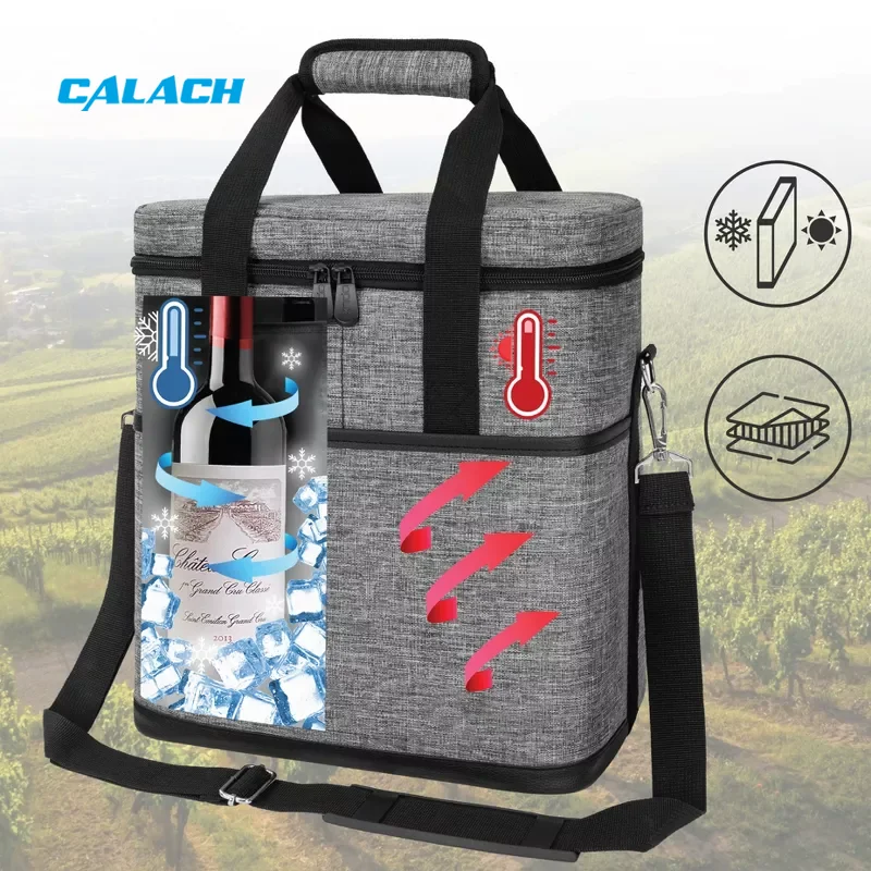 Portable waterproof soft shoulder 6-bottle wine cooler carrier tote whisky wine bag for outdoor picnics camping activities