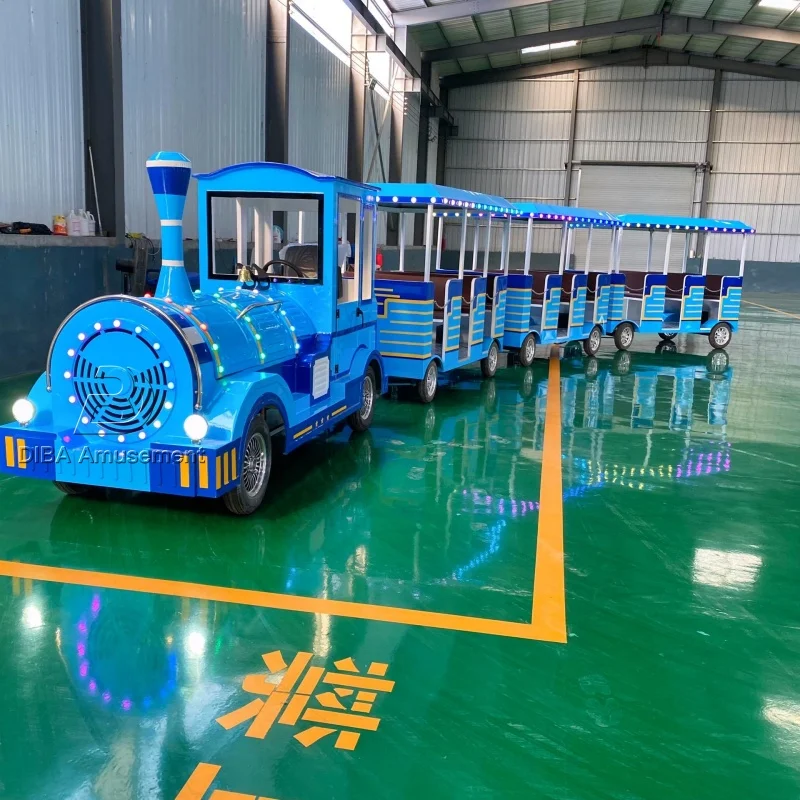 Tourist attractions Family Rides Electric leisure blue trackless train for sale